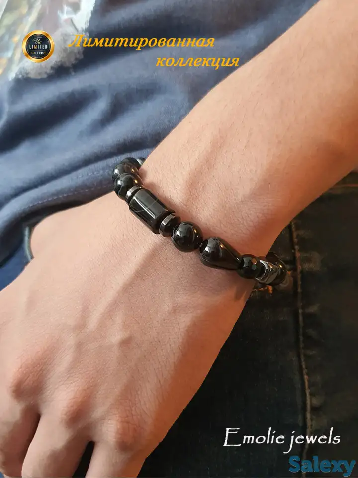 Авторский браслет талисман из натуральных камней агата и гематита Emolie Jewels ручная работа, фотография 2