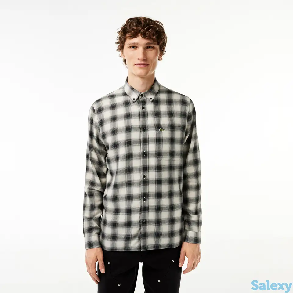 Фланелевая рубашка lacoste в клетку из смеси хлопка и шерсти, фотография 1
