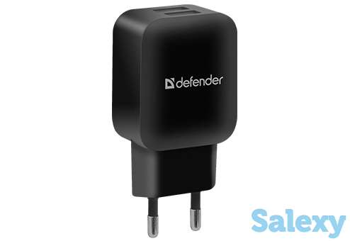 Сетевое зарядное устройство defender epa-13 2xusb 5v/2.1а. черный, фотография 1