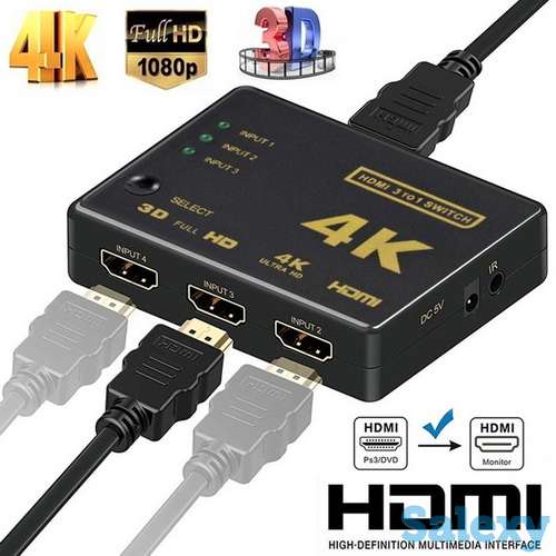 Продам HDMI сплиттер/свитч/Switch 3*1 + пульт (из 3-х HDMI в 1-HDMI), фотография 1