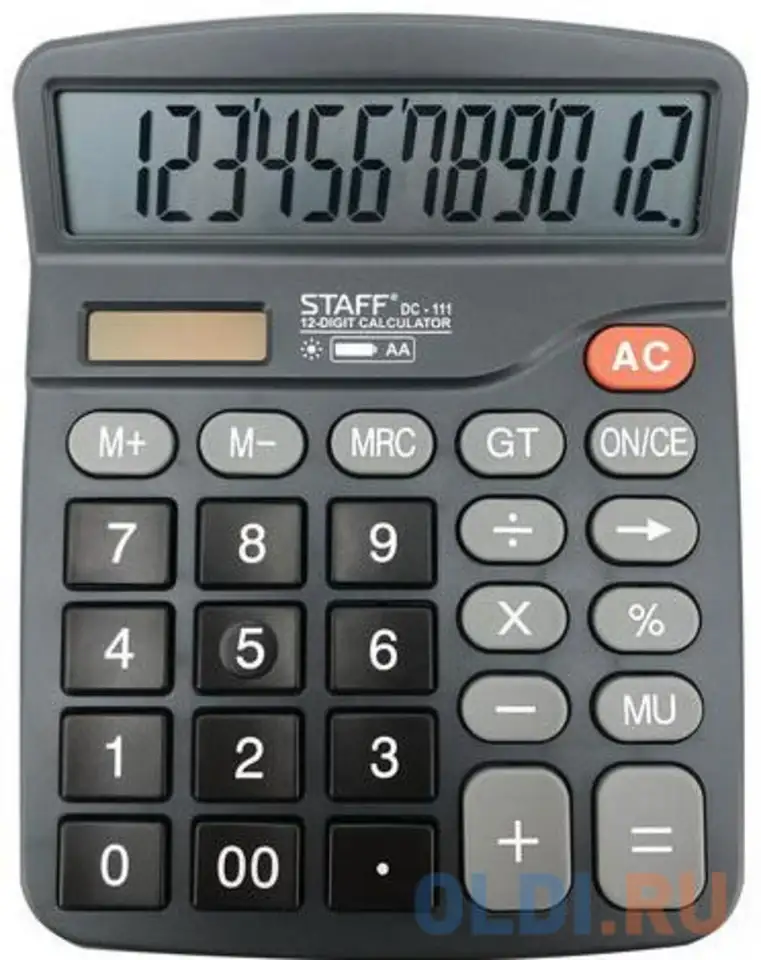 Калькулятор настольный staff plus dc-111 (180x145 мм), 12 разрядов, двойное питание,, фотография 1