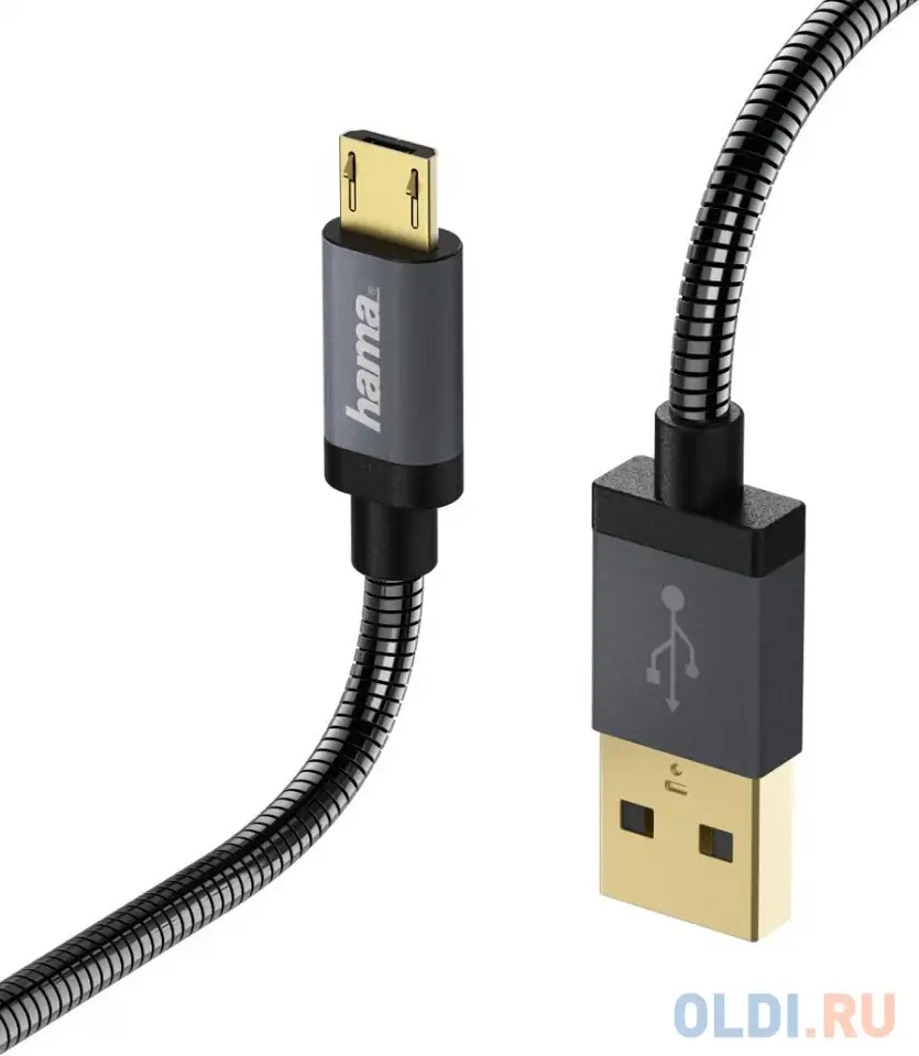 Кабель microusb 1.5м hama metal круглый черный, фотография 1