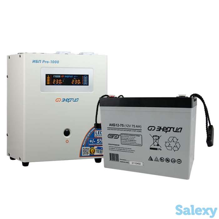 Комплект ибп инвертор энергия ибп pro 1000 + аккумулятор 75 ач, фотография 1
