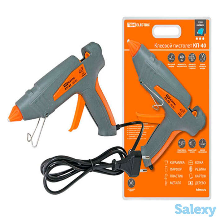 Клеевой пистолет кп-40,11,3 мм, с подставкой, шнур 1,3 м, 40 вт, т=220 с алмаз tdm, фотография 1