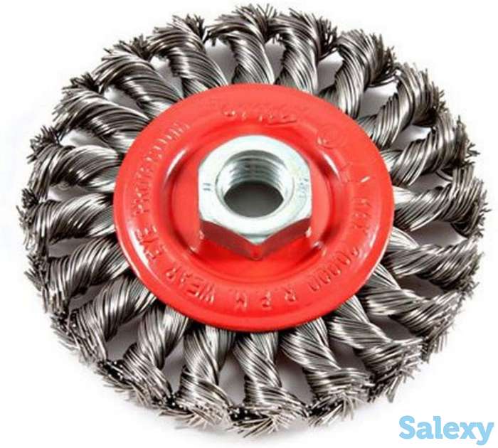 Щетка коническая для УШМ, плетеные пучки стальной проволоки 125мм, фотография 1