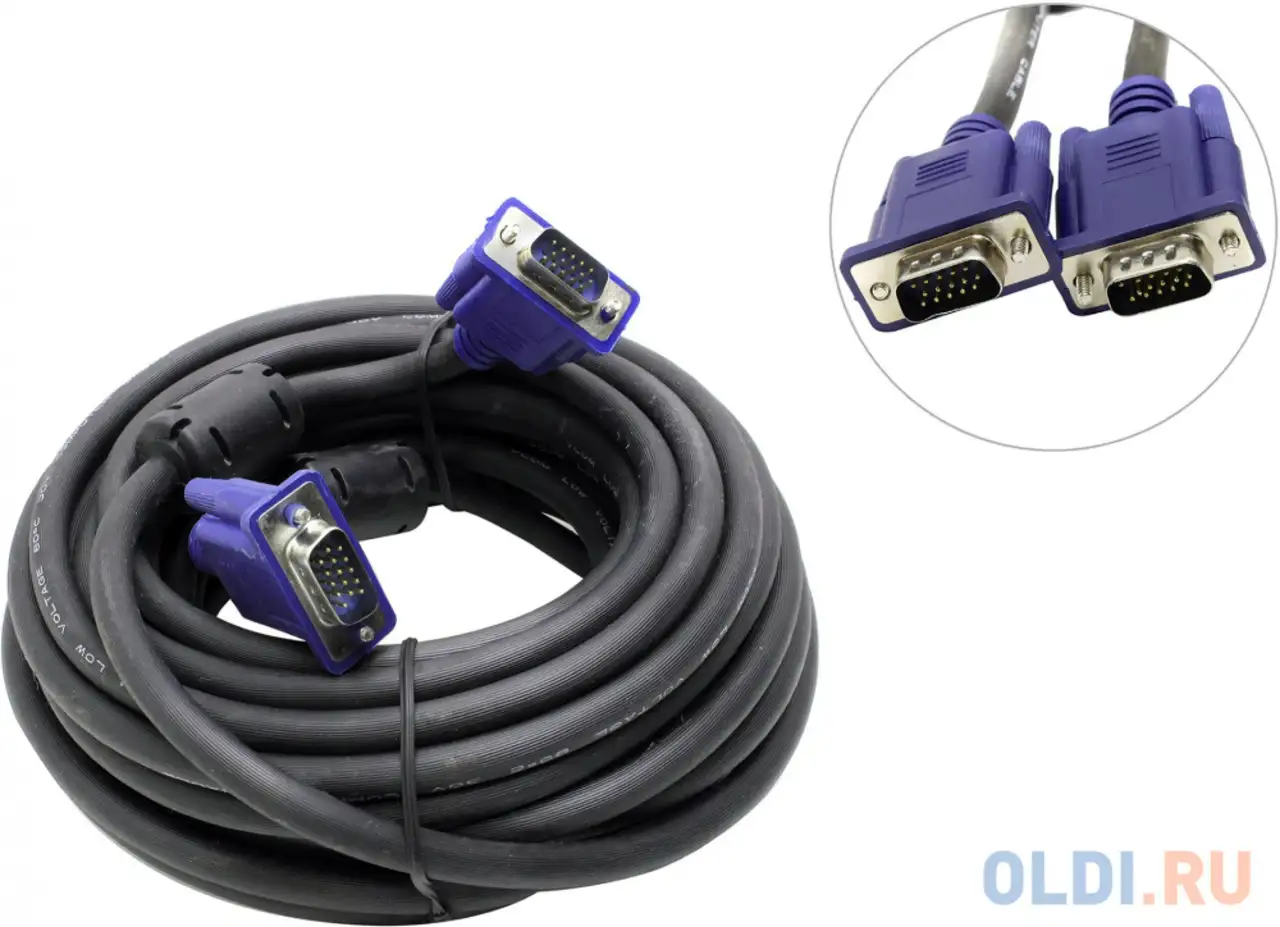 Кабель vga 10м vcom telecom vvg6448-10mc круглый черный, фотография 1