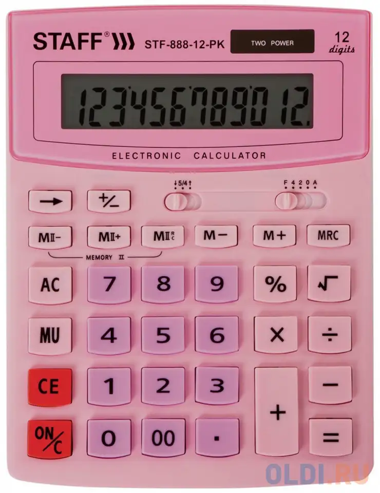 Калькулятор настольный staff stf-888-12-pk 12-разрядный розовый 250452, фотография 1