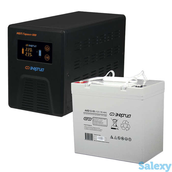 Комплект ибп инвертор энергия гарант 500 + аккумулятор 55 ач, фотография 1