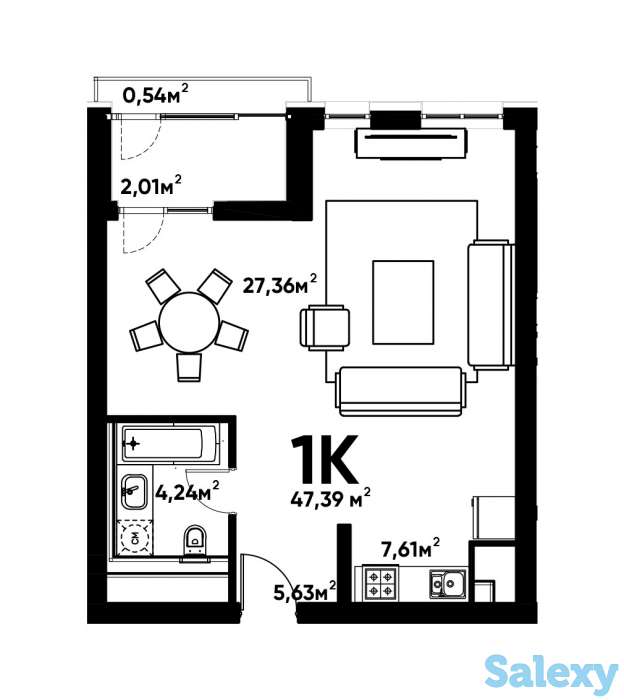 1 комнатная квартира, Гагарина- Березовского, фотография 1