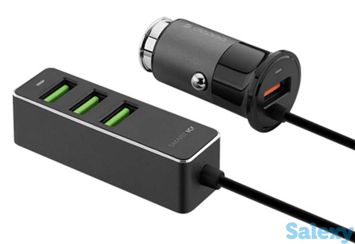 Автомобильное зарядное устройство deppa 1 usb + 3 usb для пассажиров, qc 3.0, 7а (11295). графит, фотография 1