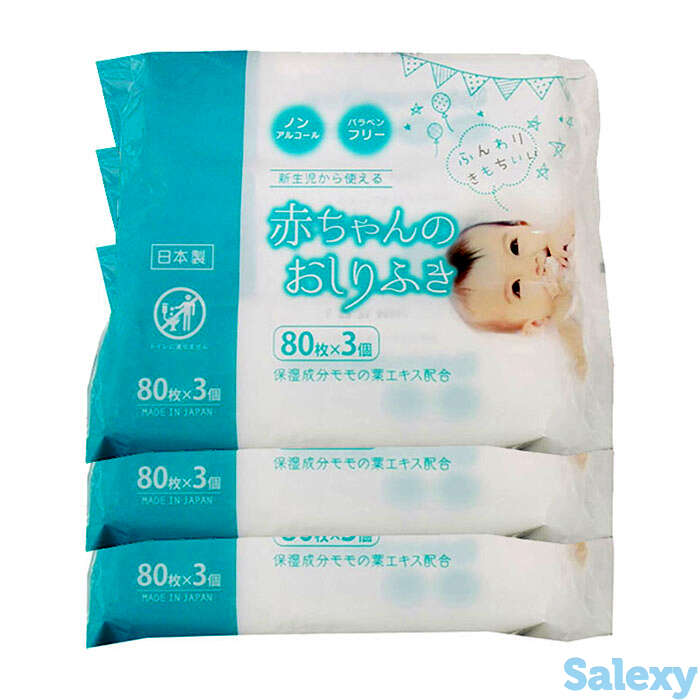 Детские влажные салфетки misera akachan no oshirifusa (120х195 мм, 3х80 шт.), фотография 1