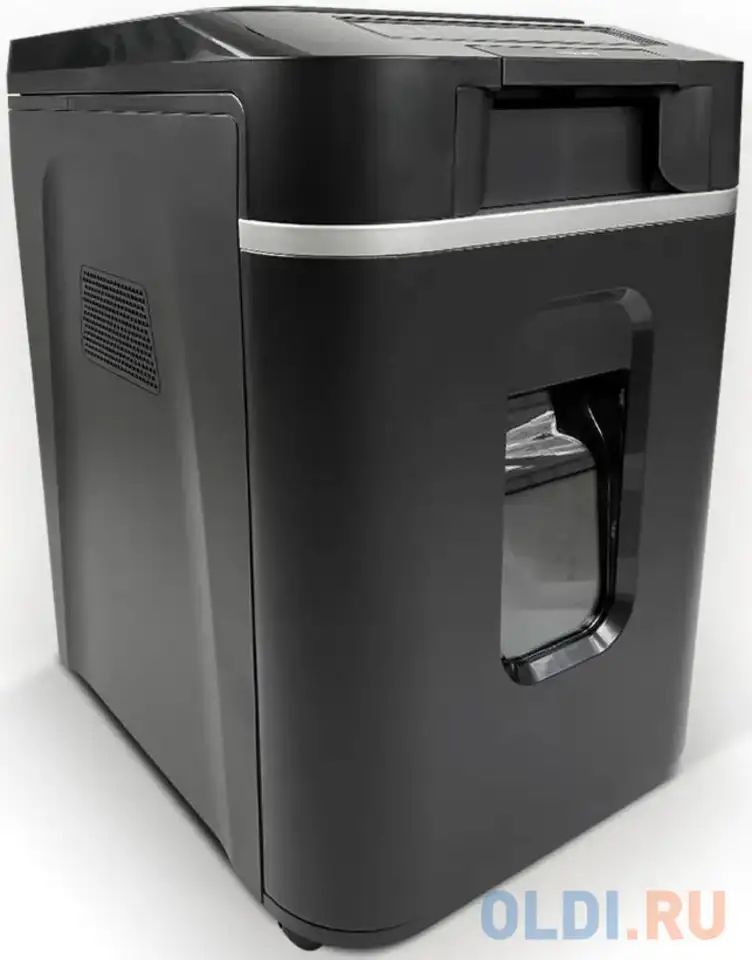 Шредер heleos ап37-4 черный/серебристый с автоподачей (секр.p-4) фрагменты 220лист. 37лтр. скрепки, фотография 1