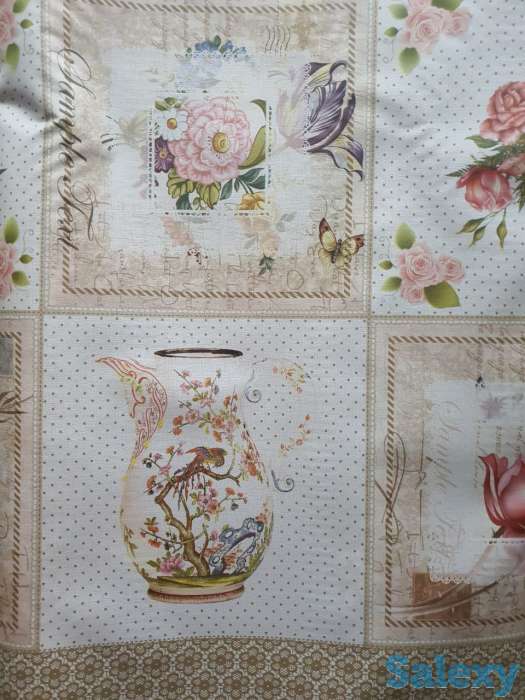 Скатерть клеенка декоративная столовая с цветами и вазами, фотография 6