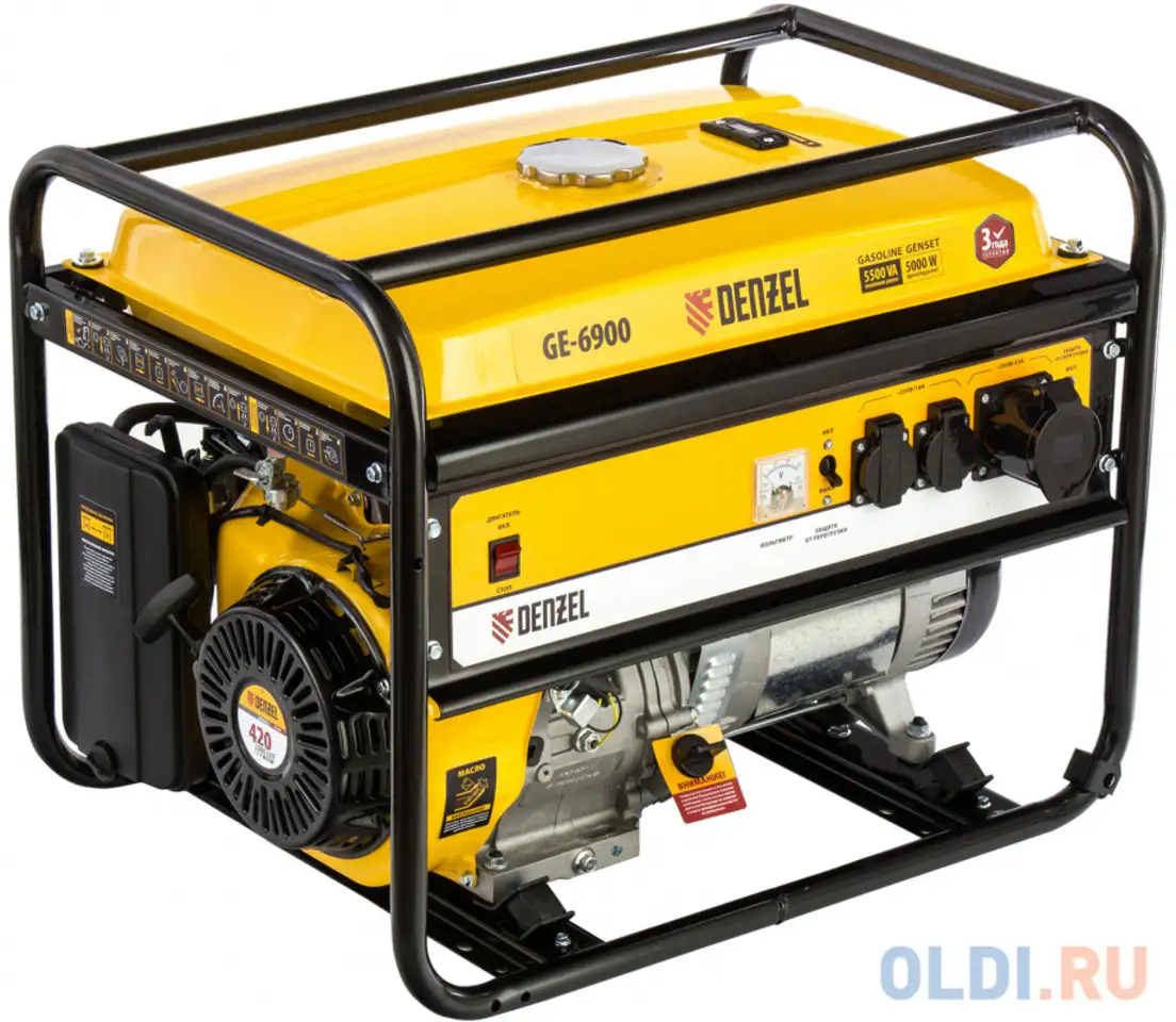 Генератор бензиновый ge 6900, 5,5 квт, 220в/50гц, 25 л, ручной старт//, фотография 1