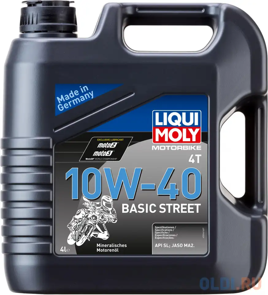 Минеральное моторное масло liquimoly motorbike 4t basic street 10w40 4 л, фотография 1
