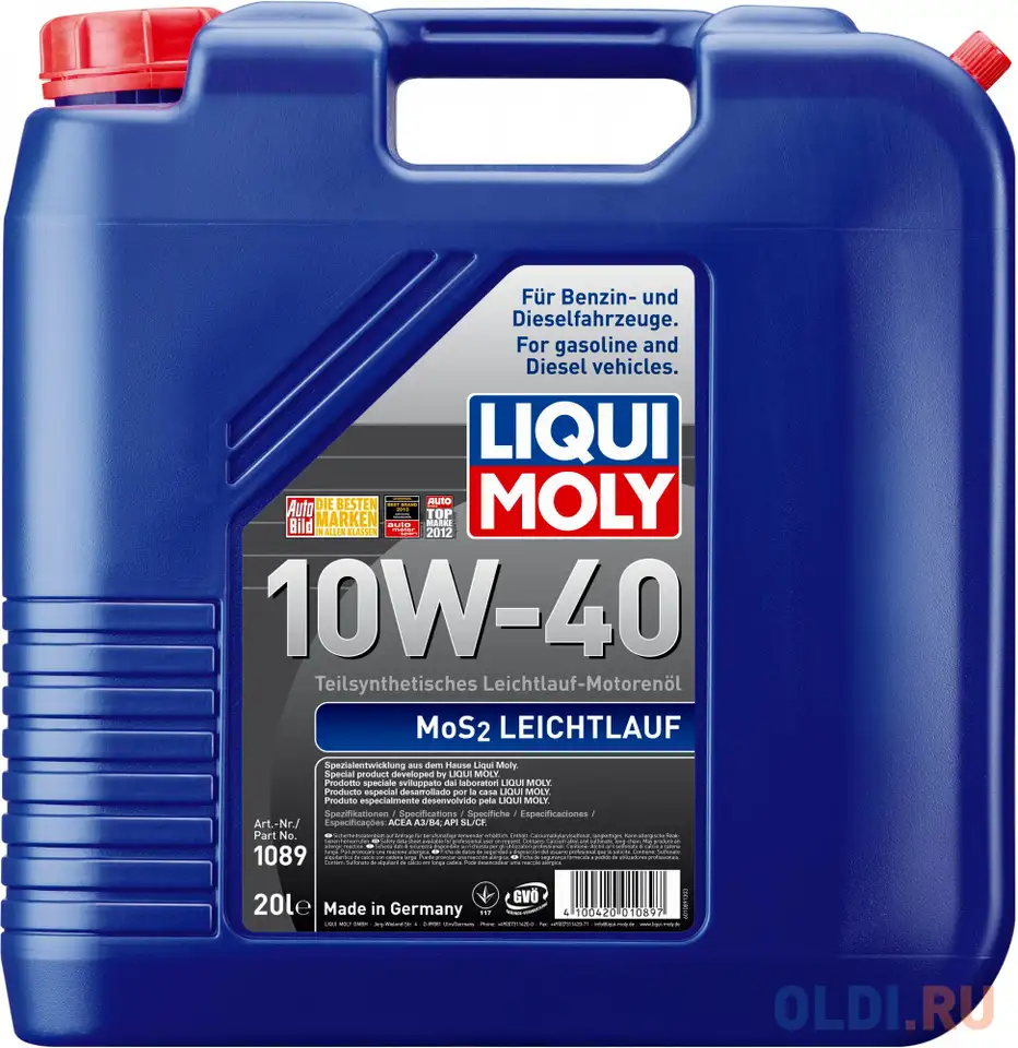 Полусинтетическое моторное масло liquimoly mos2 leichtlauf 10w40 20 л 1089, фотография 1