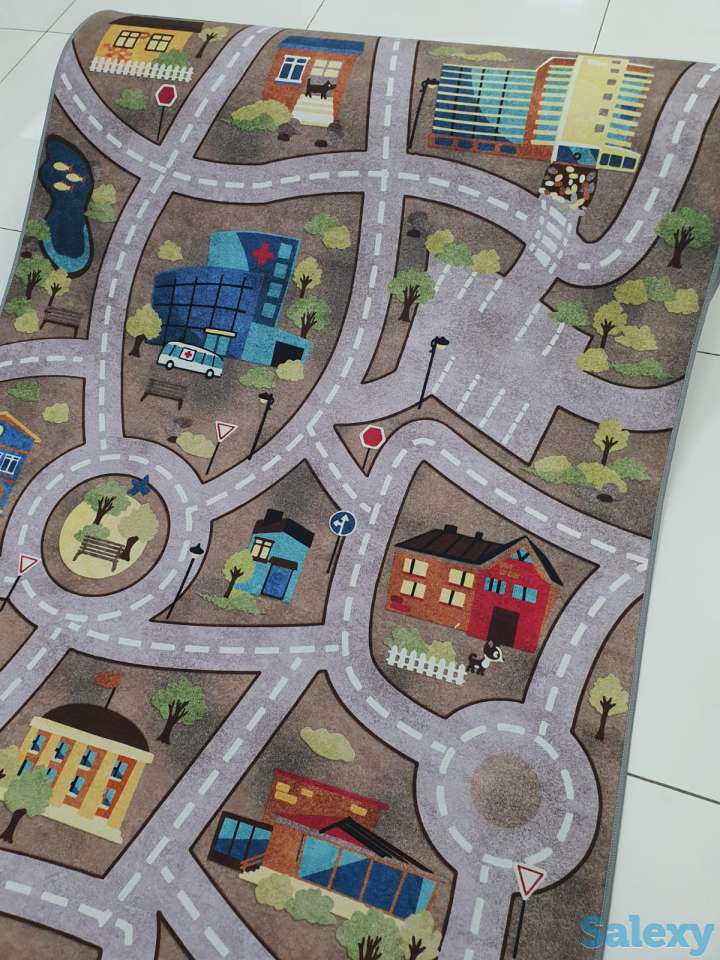 Детская ковровая дорожка с машинками и домами, ковер, коврик 100 см и 140 см, фотография 1