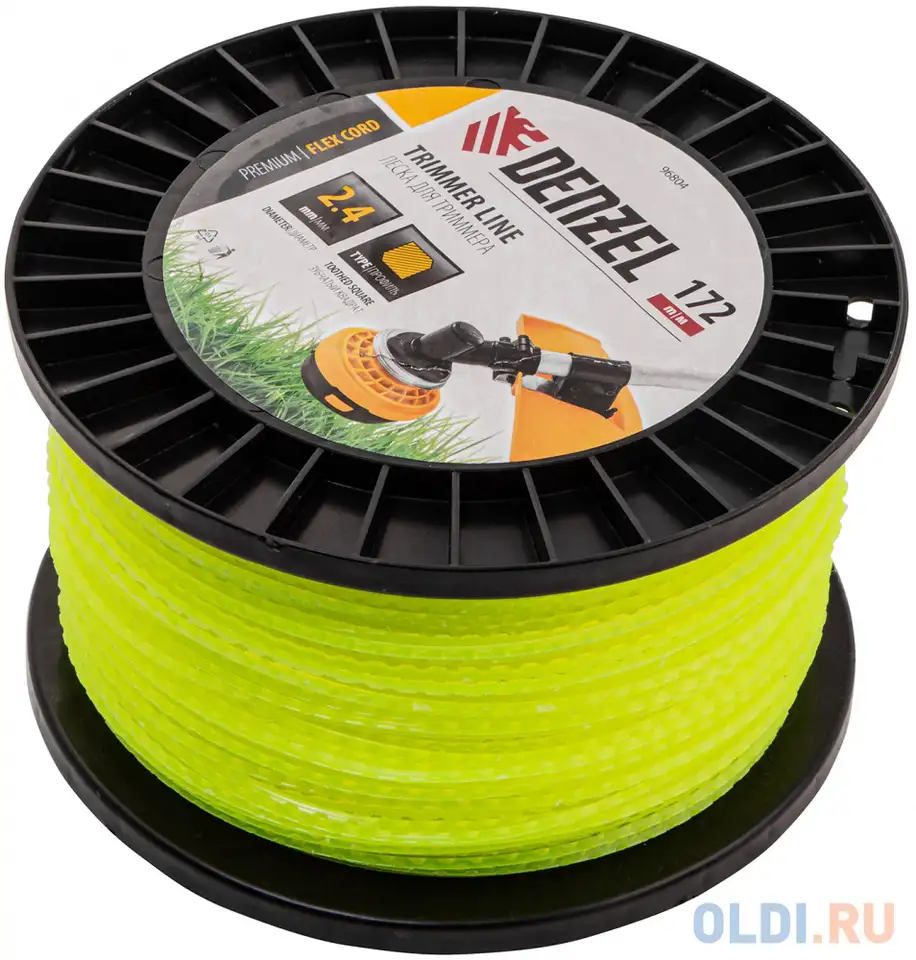 Леска для триммера зубчатый квадрат, 2,4мм х 172м, на din катушке, фотография 1