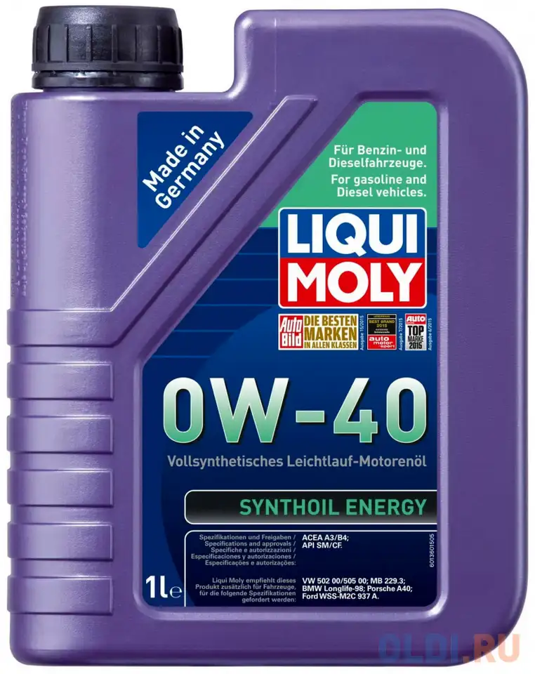 9514 liquimoly синт. мот.масло synthoil energy 0w-40 sn a3/b4 (1л), фотография 1
