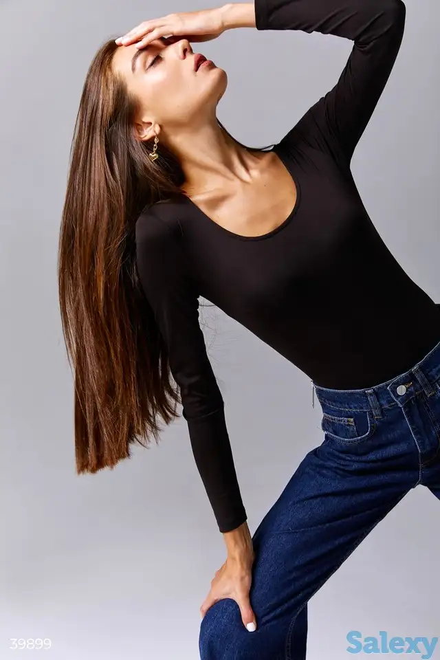 Черное боди с длинным рукавом, фотография 1