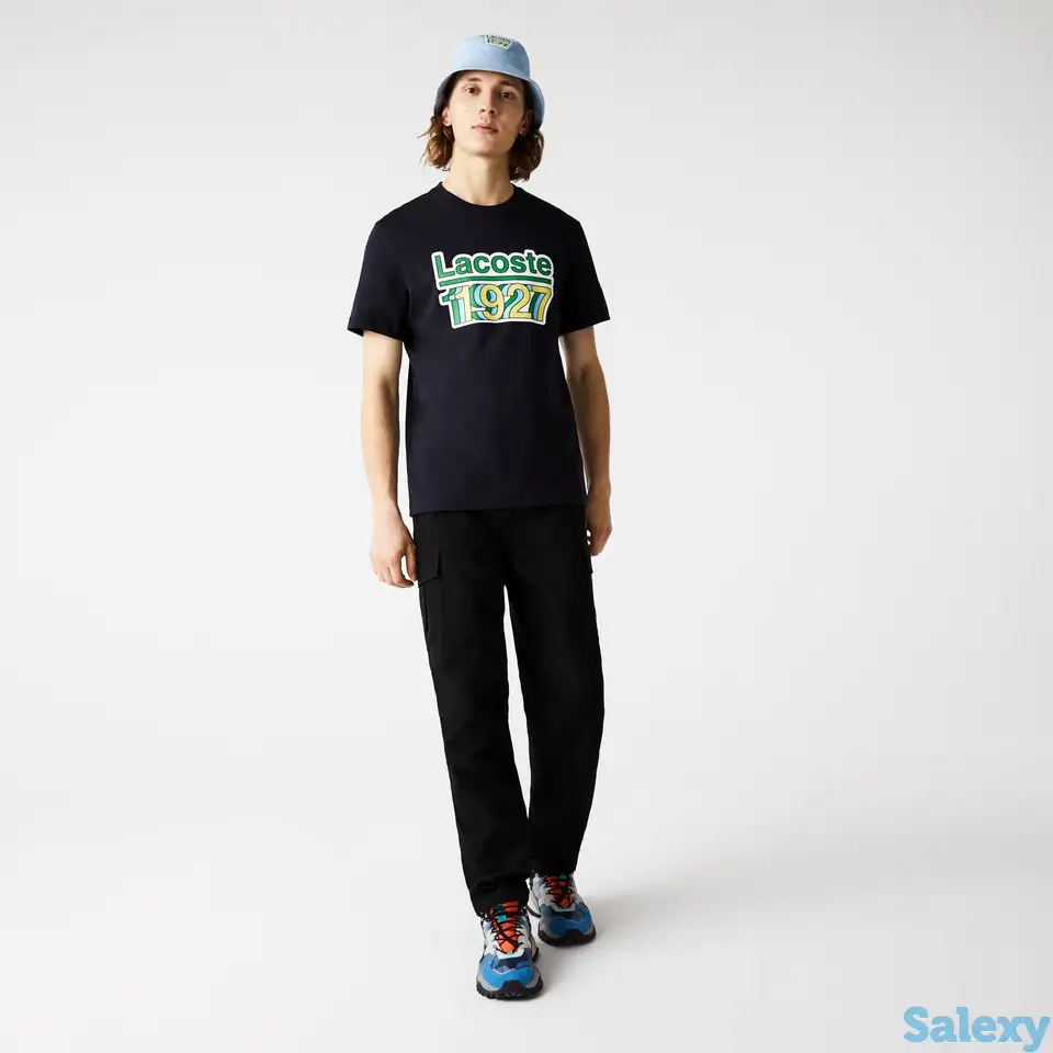 Мужская футболка lacoste из хлопка с круглым вырезом и винтажным принтом, фотография 1