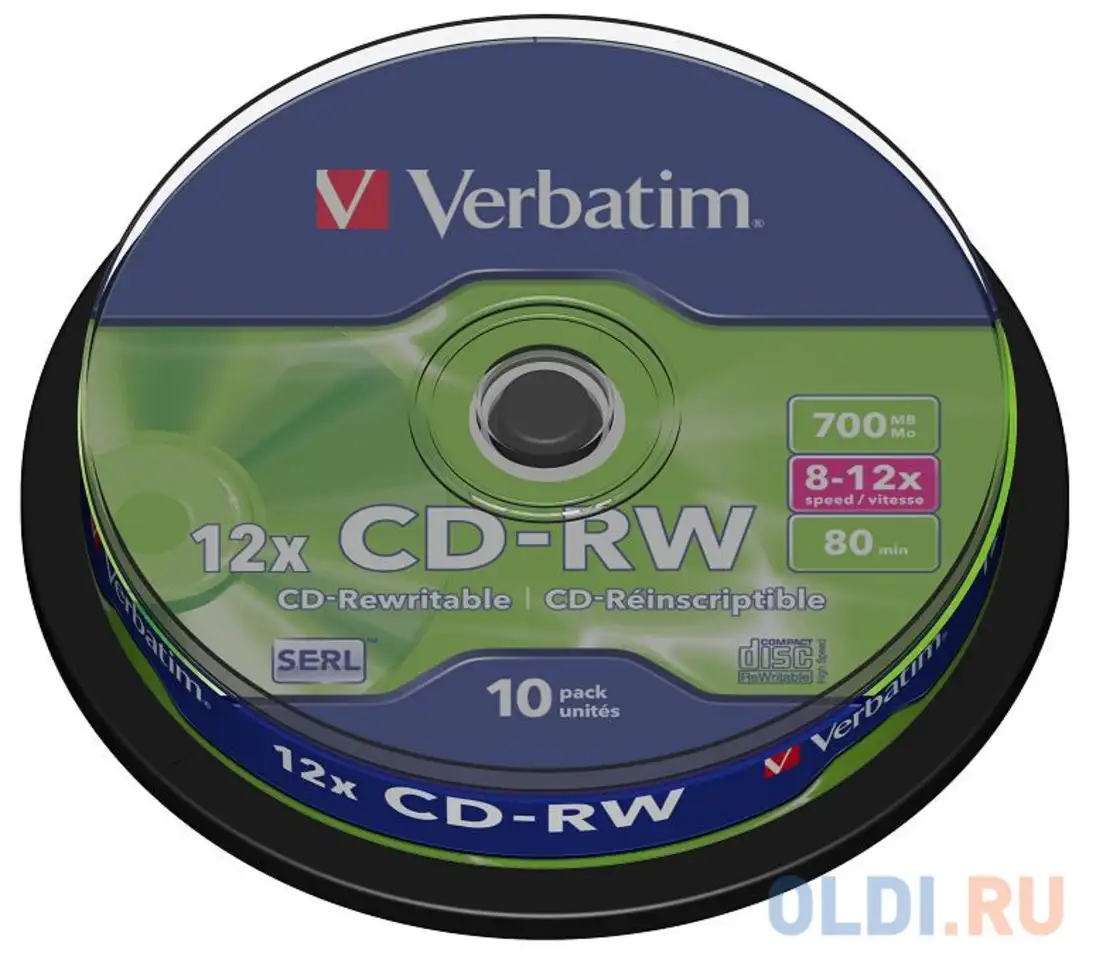 Диски cd-rw 80min 700mb verbatim 12x  10 шт  cake, фотография 1