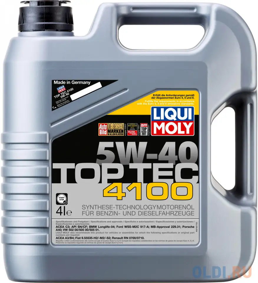 Нс-синтетическое моторное масло liquimoly top tec 4100 5w40 4 л 7547, фотография 1
