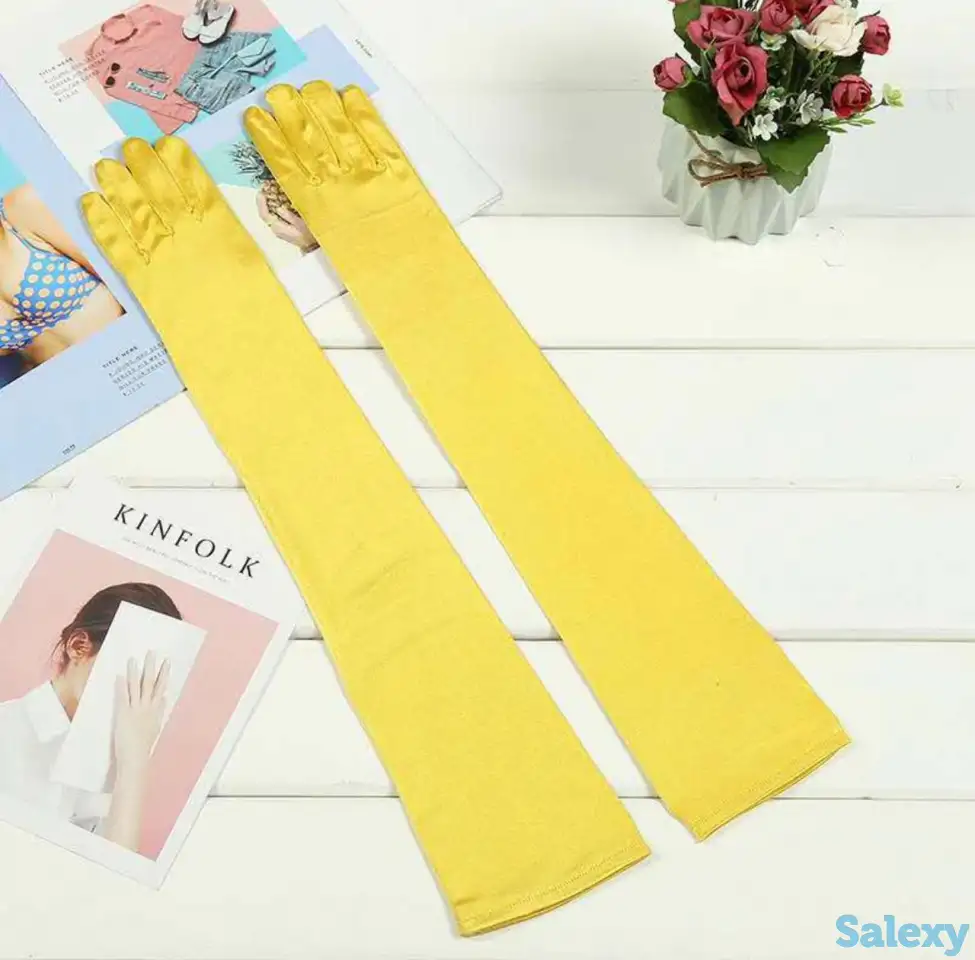 Перчатки атласные длинные в Алматы. В наличии. Доставка, фотография 2