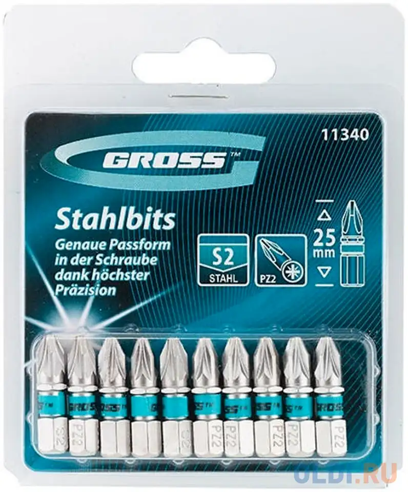 Набор бит gross 11340  pz2х25 сталь s2 10шт, фотография 1