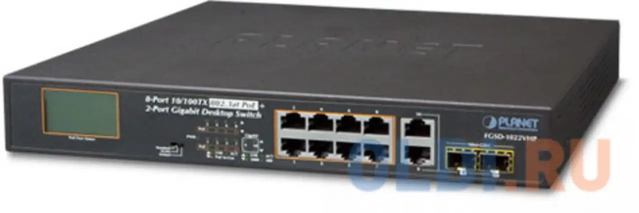 8-port 10/100tx 802.3at poe + 2-port gigabit tp/sfp combo desktop switch, фотография 1