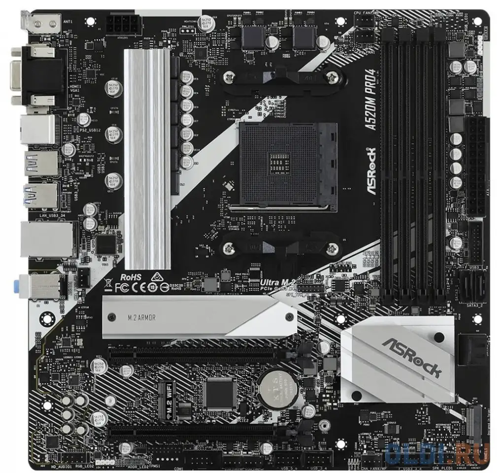Материнская плата asrock a520m pro4 socket am4 amd a520 4xddr4 2xpci-e, фотография 1