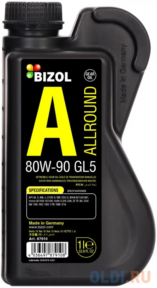 87910 bizol мин. тр.масло allround gear oil gl5 80w-90 gl-5 (1л), фотография 1
