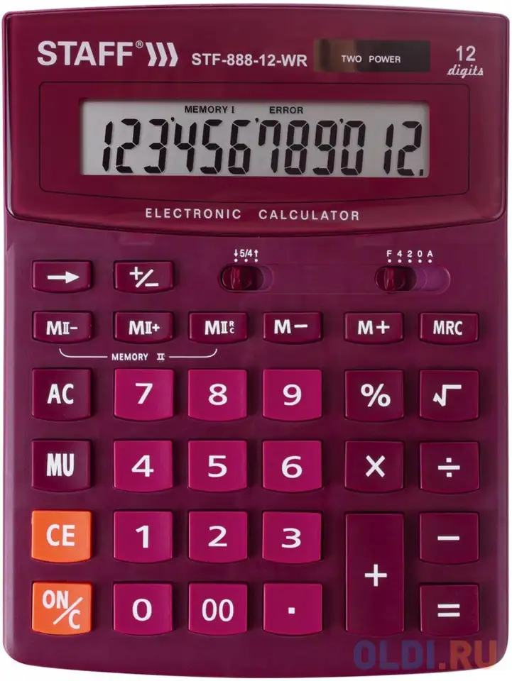 Калькулятор настольный staff stf-888-12-wr 12-разрядный бордовый 250454, фотография 1