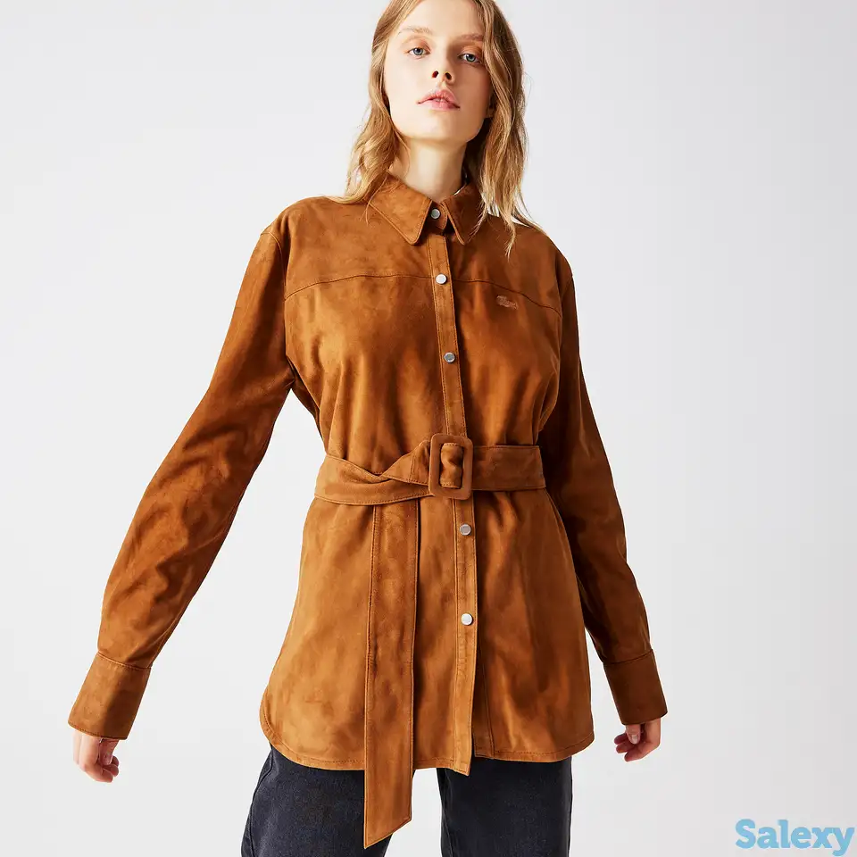 Женское кожанное полупальто lacoste с поясом, фотография 1