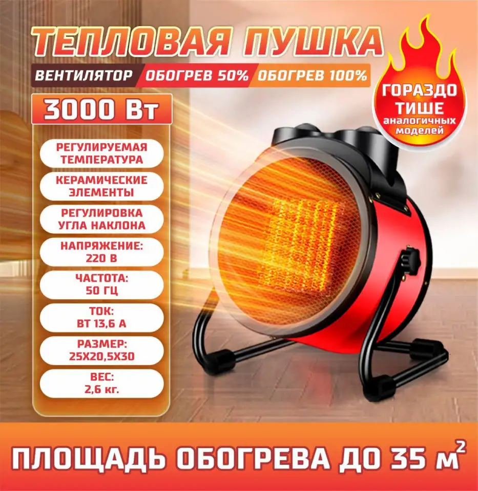 Тепловая пушка Электрическая 3000ВТ, фотография 1