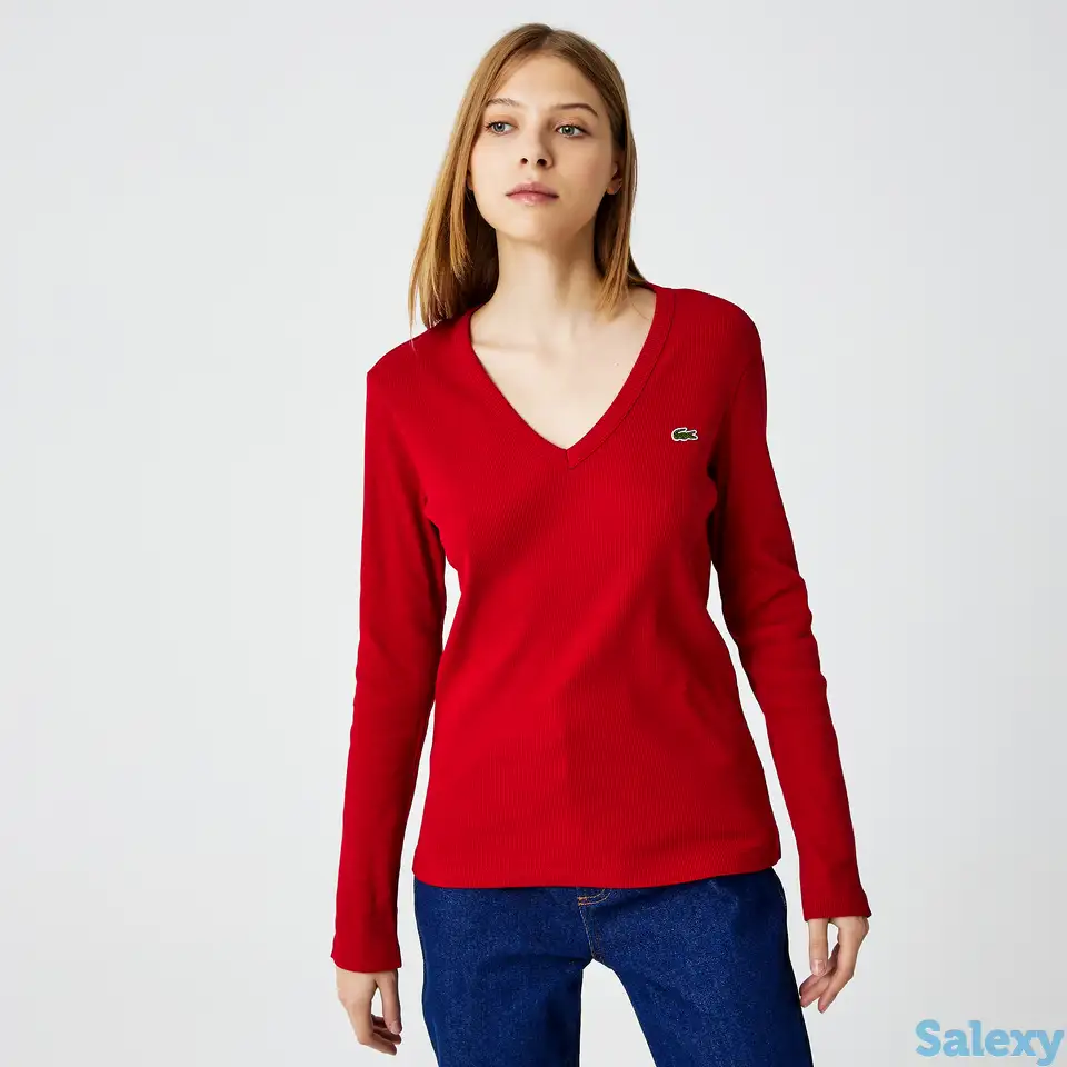 Женская футболка lacoste с v-образным вырезом, фотография 1