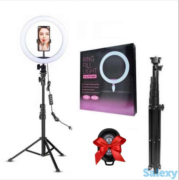 Продам кольцевую лампу 26 см со штативов 2 м, + держатель для смартфона + Bluetooth пульт в подарок, CXB-260, фотография 1