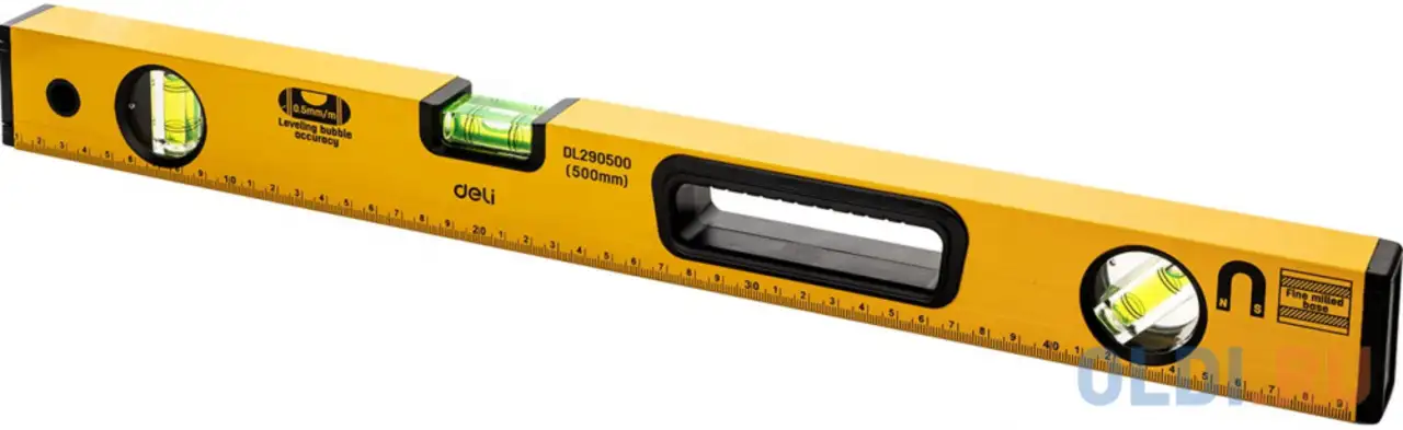 Строительный уровень deli dl290500 500мм алюминиевый сплав. мягкая резина на обоих, фотография 1
