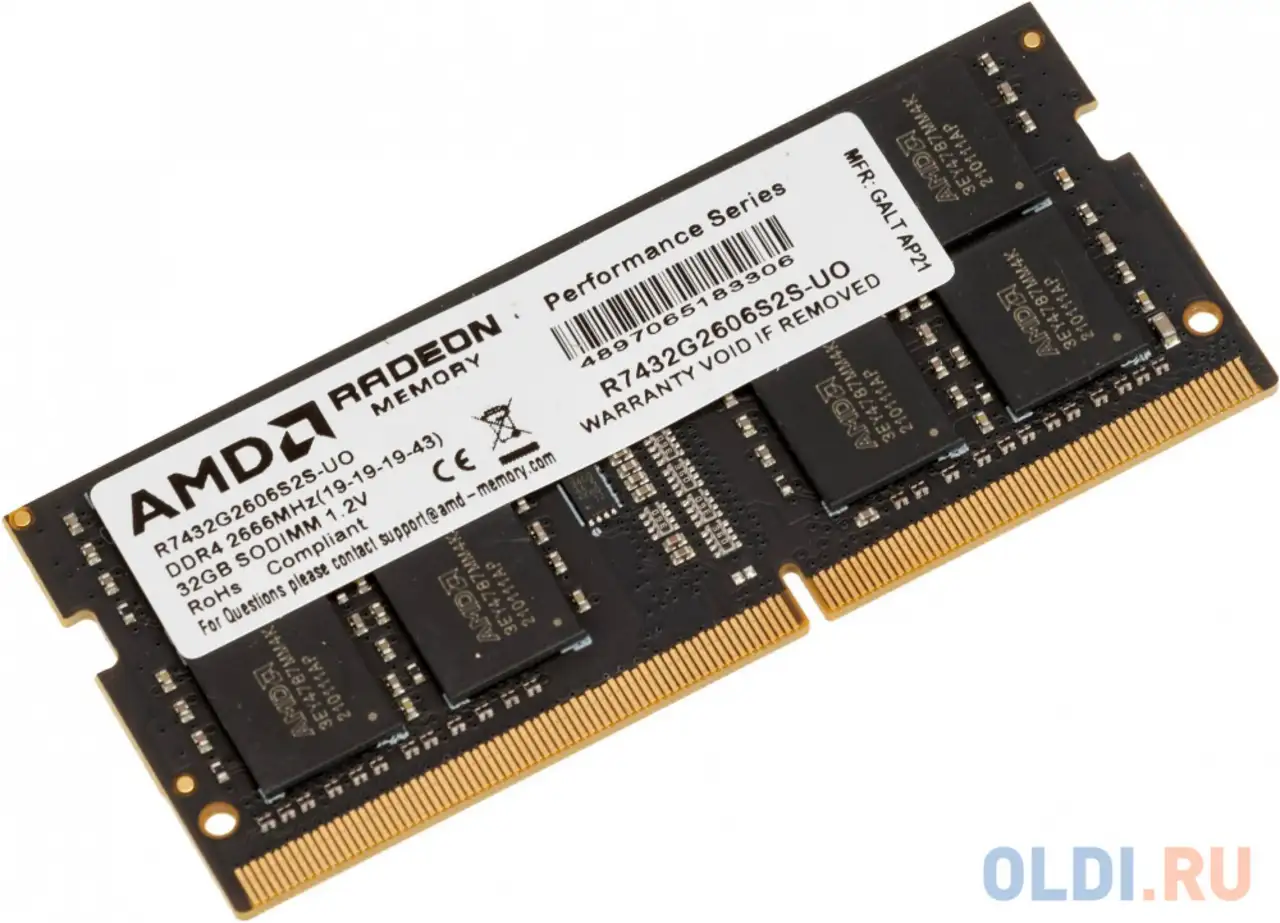 Оперативная память для ноутбука amd r7432g2606s2s-uo so-dimm 32gb ddr4 2666 mhz, фотография 1