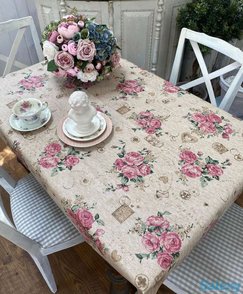 Итальянская скатерть, тефлоновое покрытие, Пионы Топ качество метражом, фотография 1