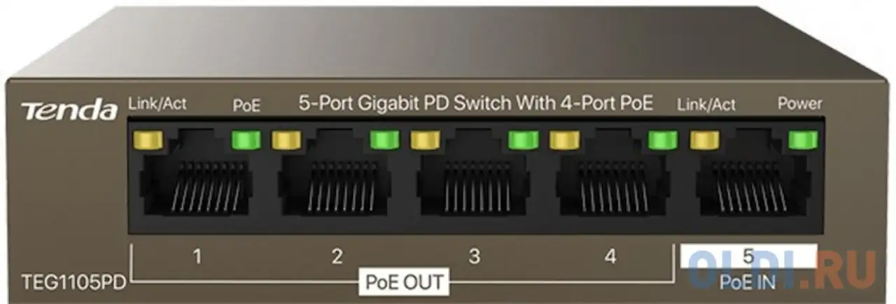 Коммутатор 5port 10/100/1000m 4poe teg1105pd tenda, фотография 1