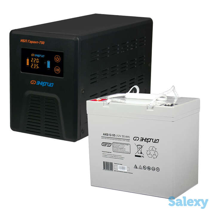 Комплект ибп инвертор энергия гарант 750 + аккумулятор 55 ач, фотография 1