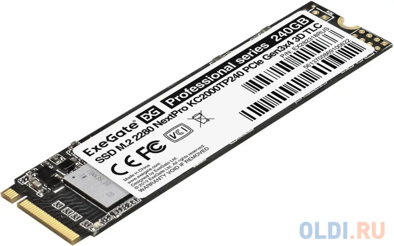 Exegate ssd m.2 2280 240gb exegate nextpro kc2000tp240 (pcie gen3x4, nvme,, фотография 1
