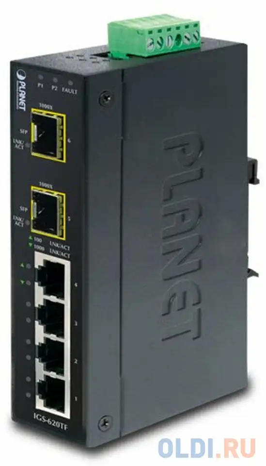 Ip30 industrial 4-port 10/100/1000t + 2-port 100/1000x sfp gigabit switch (-40, фотография 1