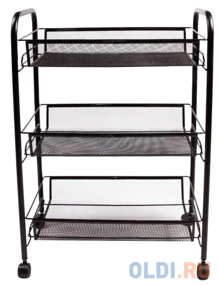 Этажерка (тележка) brabix офисно-бытовая 3 яруса, на колесах, металл, черная, 43,5х26х62,5, фотография 1