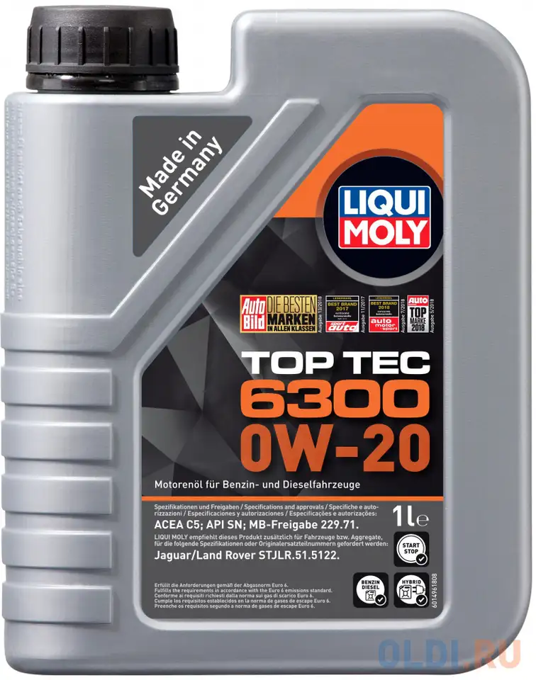 21216 liquimoly нс-синт. мот.масло top tec 6300 0w-20 sn c5 (1л), фотография 1